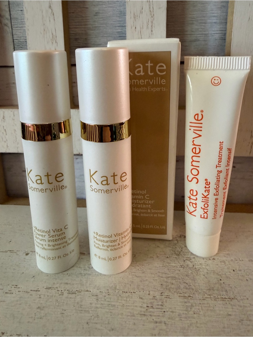 Kate Somerville 3pc Set Retinol Vita C Power Serum Moisturizer Exfoliate Travel